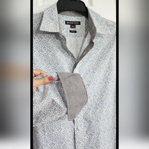 Michael Kors mens sz XL button down shirt contrast cuff blue and gray long slve